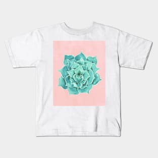 Watercolor Green Succulent On Pink Kids T-Shirt